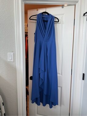 Calvin Klein Royal Blue Sleeveless V-Neck Ruffle Maxi Dress